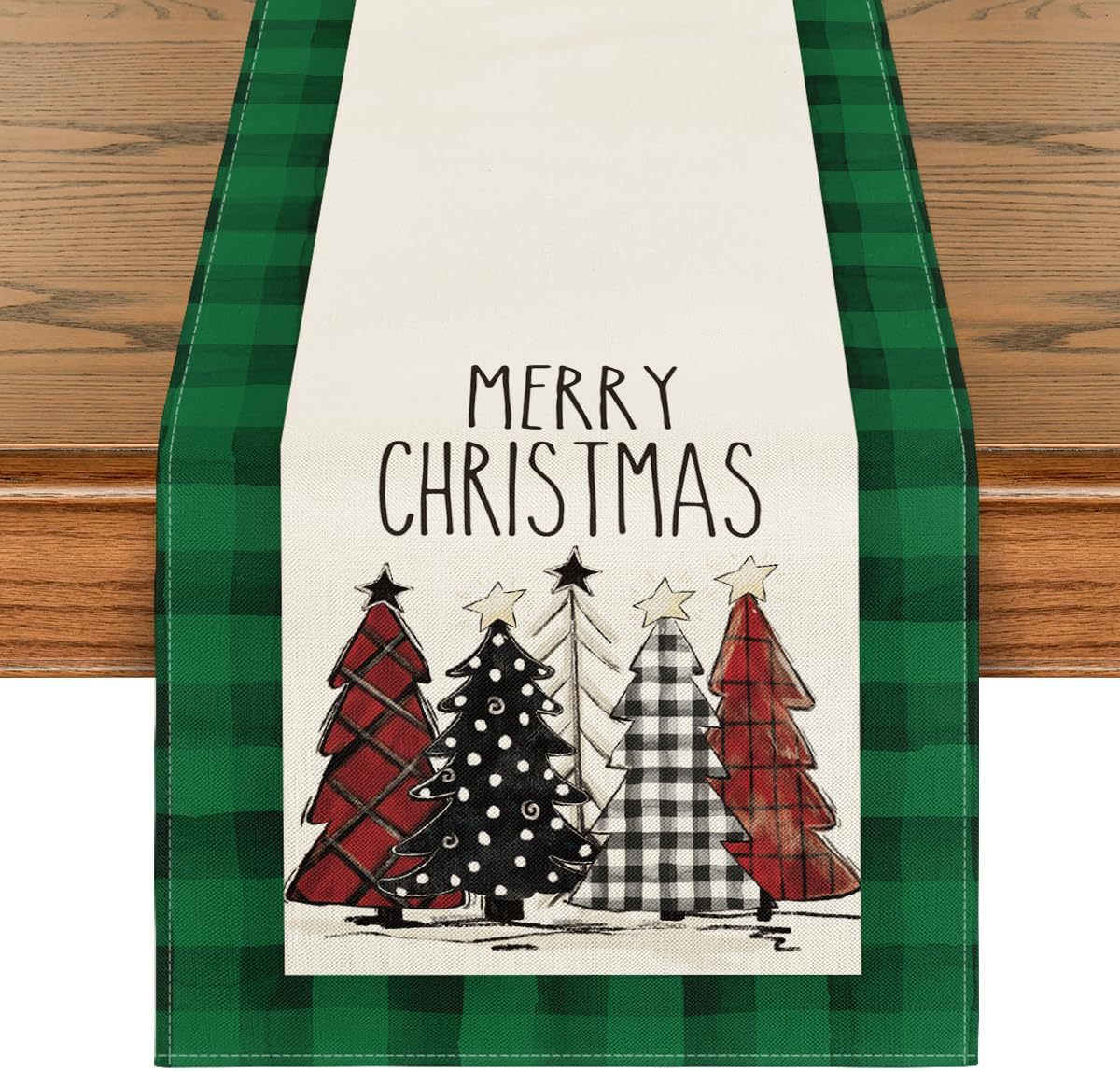 Christmas Trees Merry Xmas Table Runner, Seasonal Winter Holiday Kitchen Dining Table Decoration For Indoor Outdoor Home Party Decor 13 X 72 Inch PearlNestDecor.com