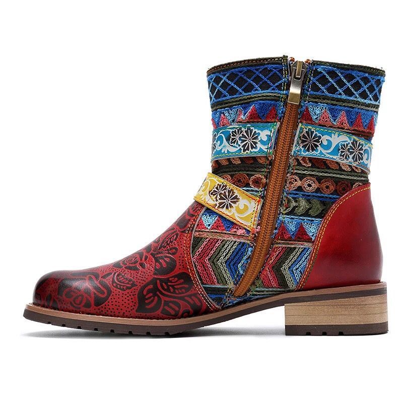 Belt buckle Martin boots women round toe mid-tube boots LadyShow.Store