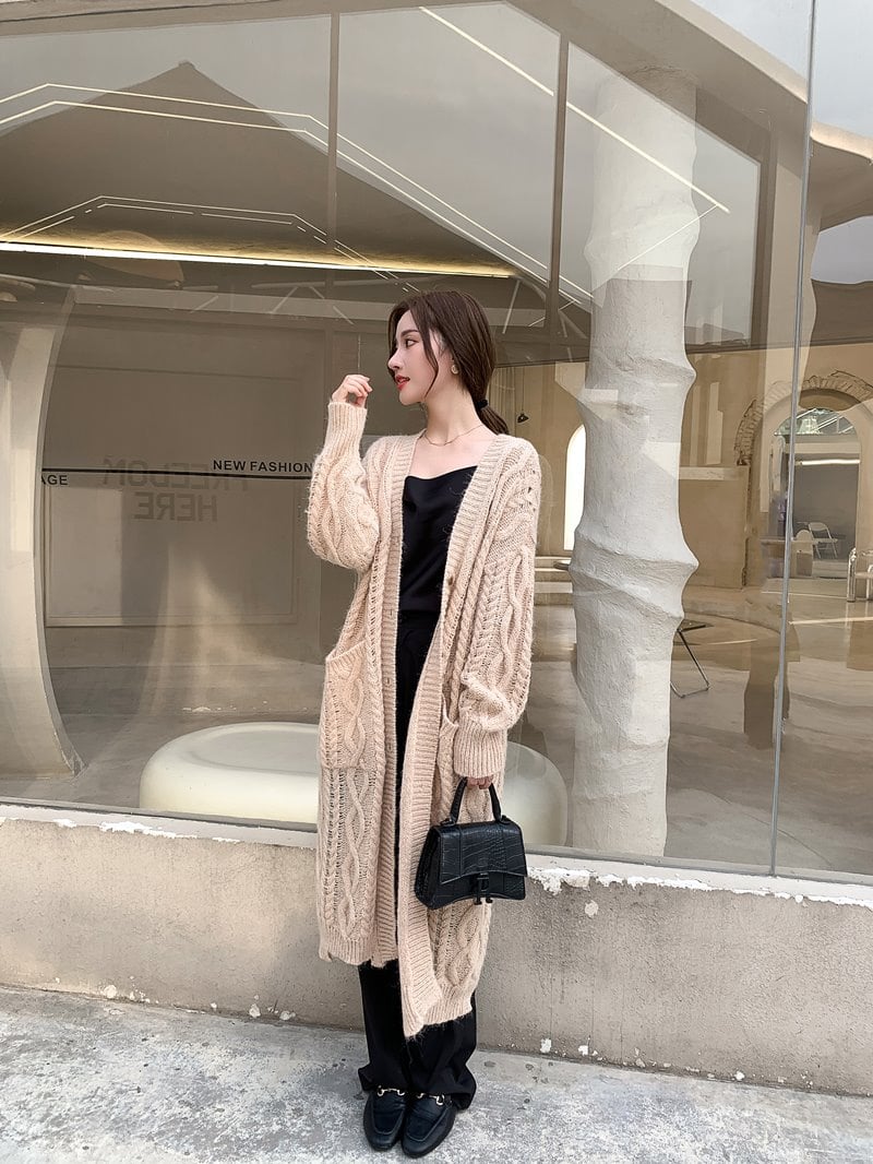 Mid-Length Mohair Knitted Cardigan Jacket for Women Pi-Mart