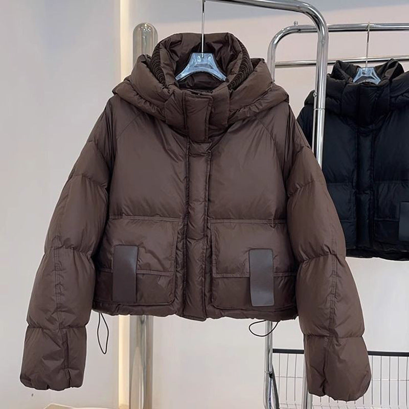 New Hooded Loose Slimming And Fashionable White Duck Down Bread Coat Best YouTube Store