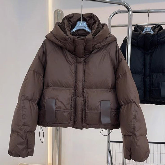 New Hooded Loose Slimming And Fashionable White Duck Down Bread Coat Best YouTube Store