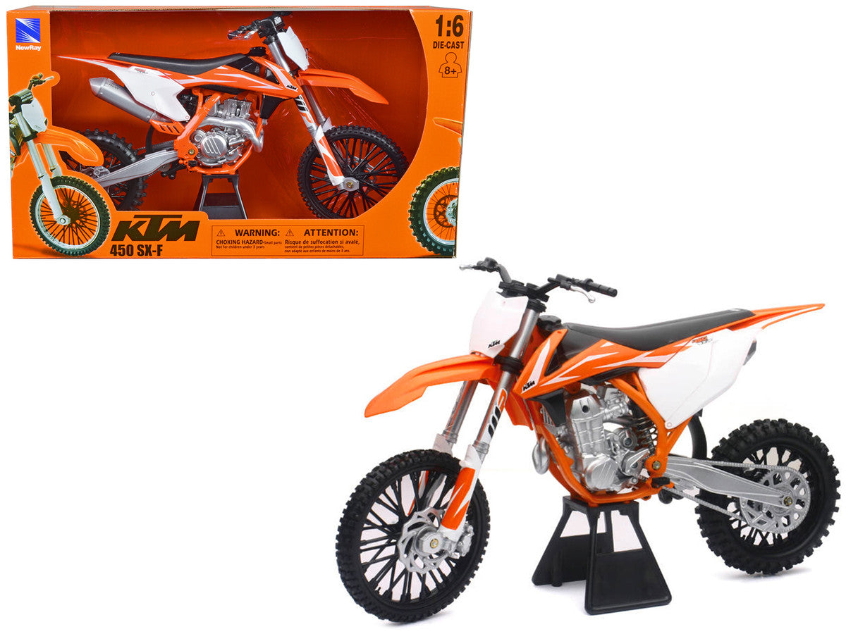 2018 KTM 450 SX-F Dirt Bike Motorcycle Orange and White 1/6 Diecast Model by New Ray LuxuryLifeWay Online Store