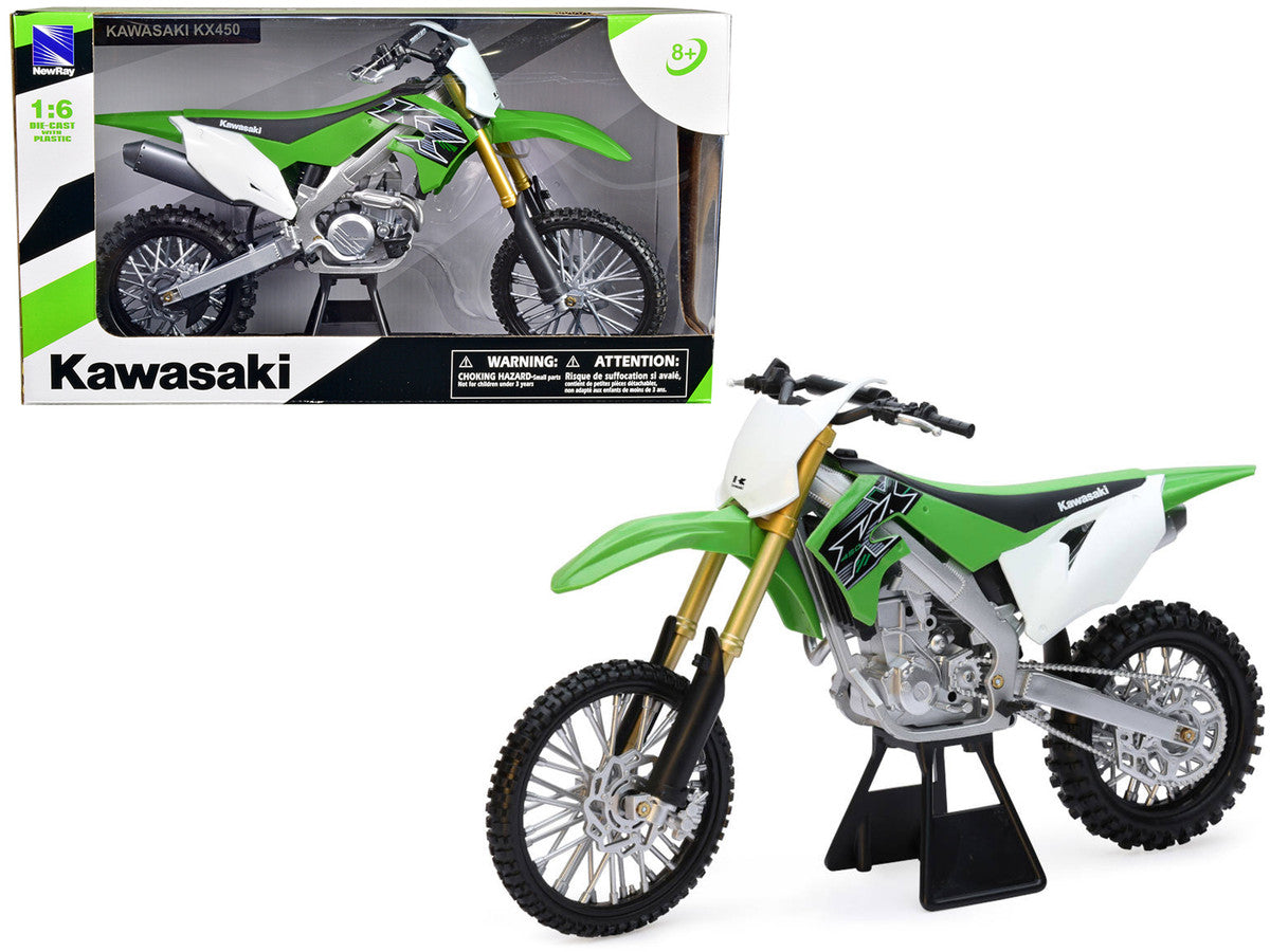 2019 Kawasaki KX 450F Dirt Bike Motorcycle Green and White 1/6 Diecast Model by New Ray LuxuryLifeWay Online Store
