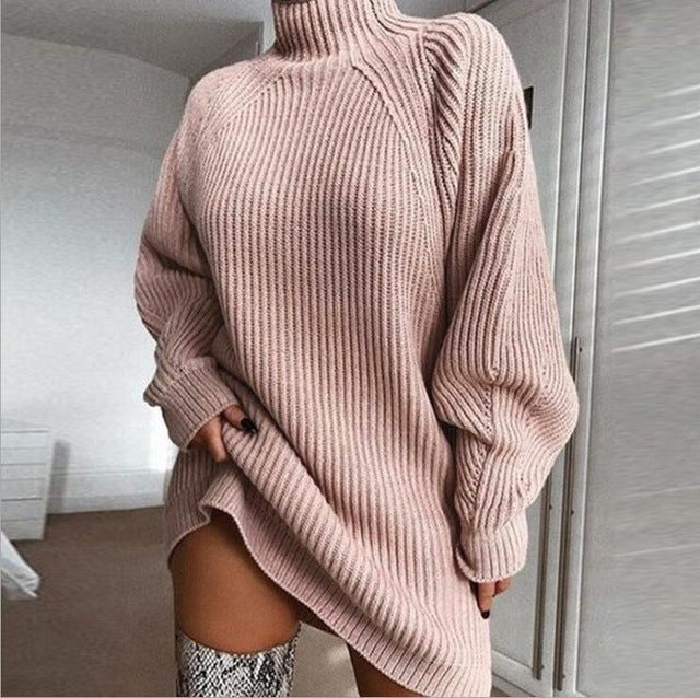 Winter turtleneck sweater knitted dress women NorixaFashion.com