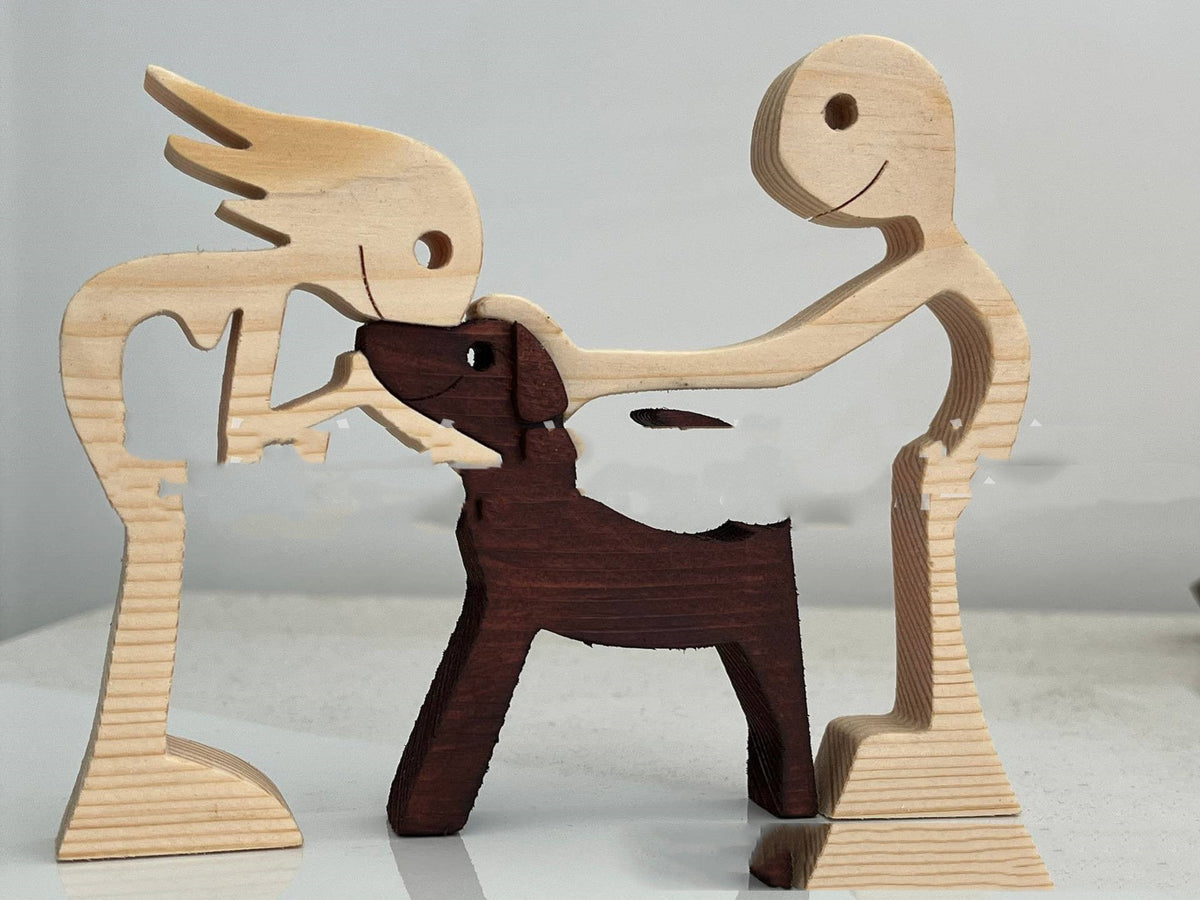 DIY Figurine Wood Dog Ornament Sculpture Home Decoration A Man A Dog Wood Sculpture Christmas Gifts Model Decor PearlNestDecor.com