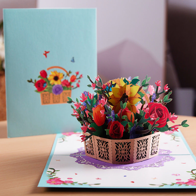 3D PopUp Flower Bouquet Cards Gifts Anniversary PopUp Mom Floral Bouquet Wife Invitation Card Greeting Cards Mothers Day Cards Postcard LadyShow.Store