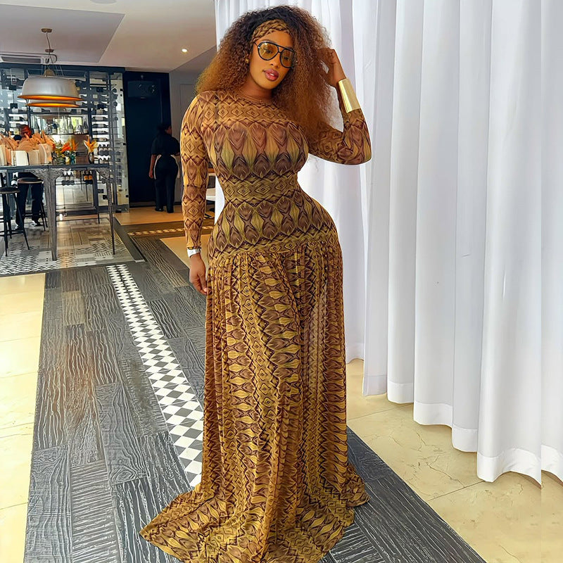 Retro Elegant Women's Waist-cinching Slimming Slightly Sheer A-line Skirt LadyShow.Store