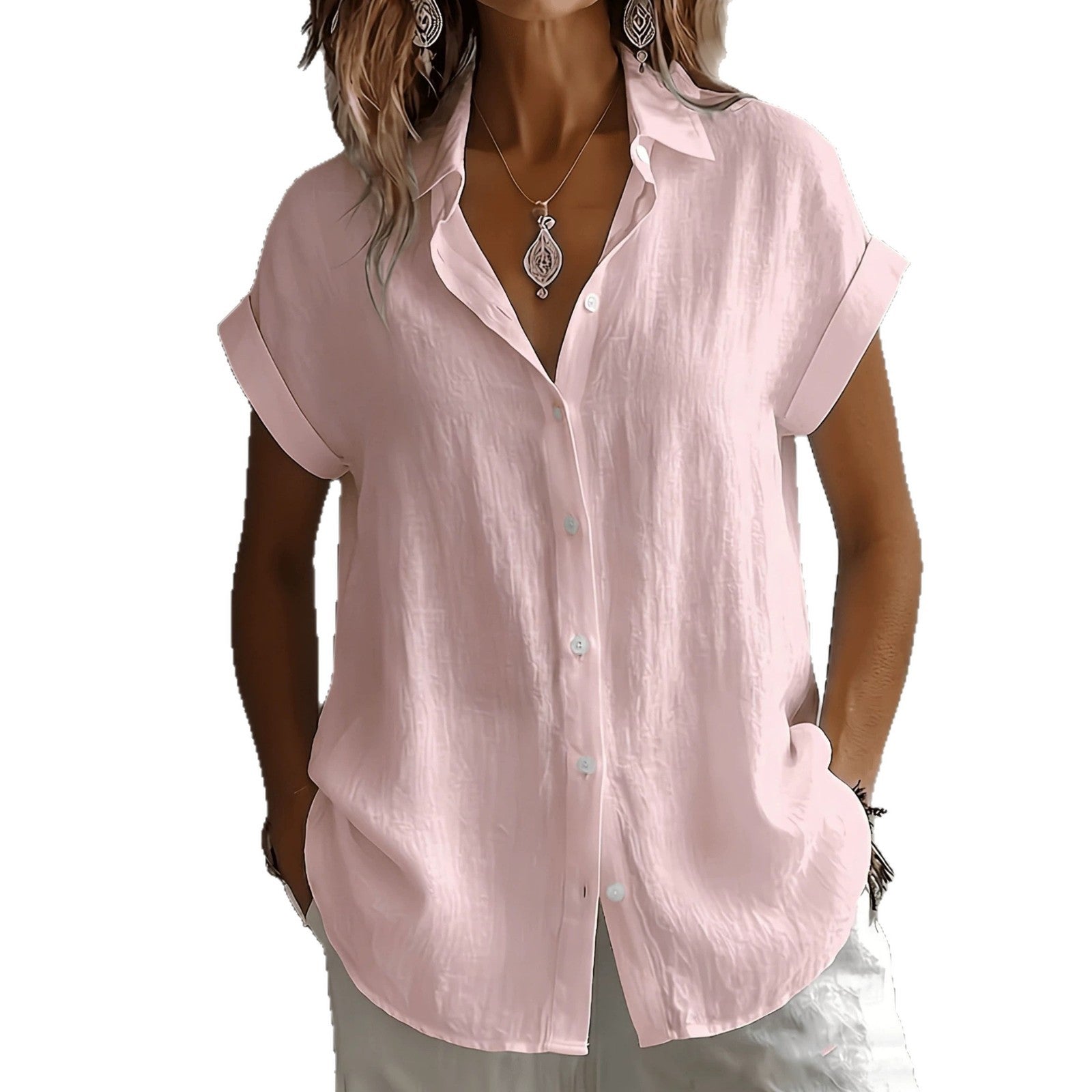 Womens Breathable Pleated-texture Casual Blouse NorixaFashion.com