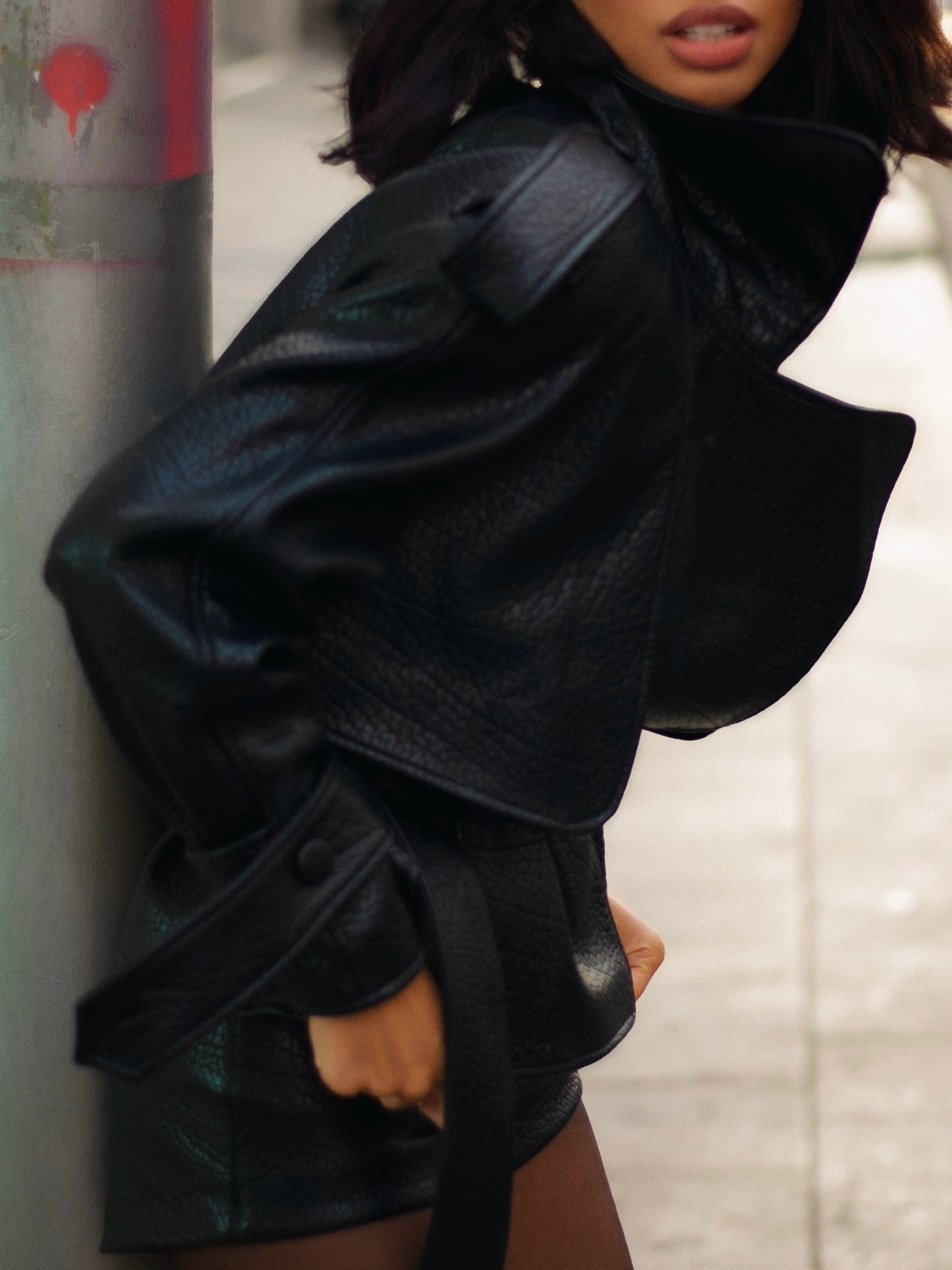 Black Leather Biker Jacket And Shorts Set NorixaFashion.com