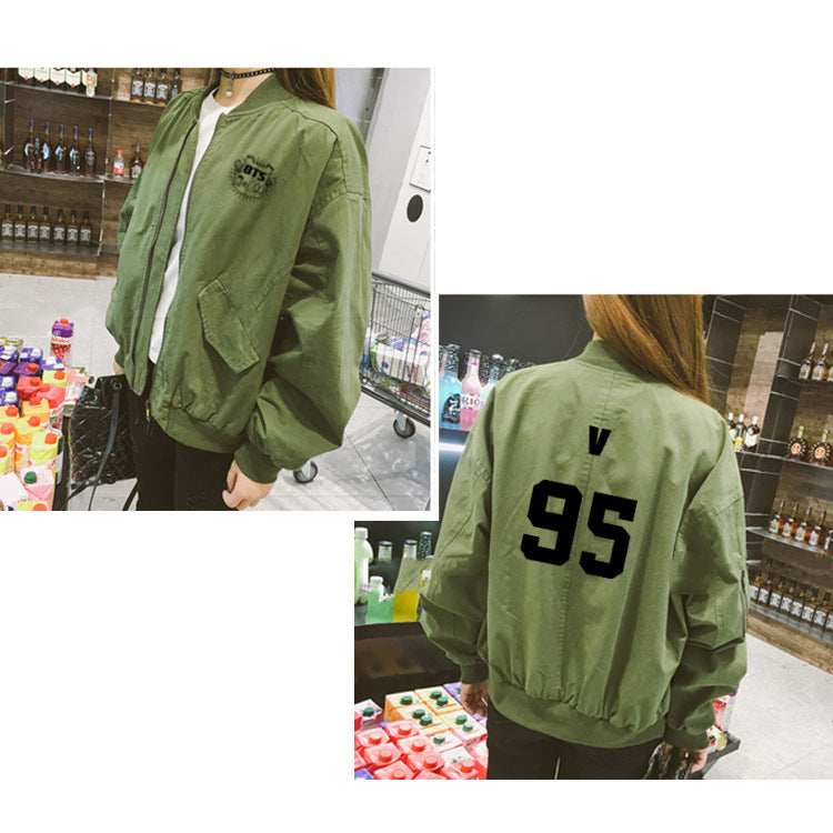 BTS Inspired Loose Fit Baseball Jacket with Zipper Pi-Mart