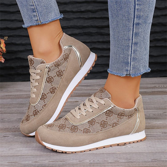 Flower Print Lace-up Sneakers Casual Fashion Lightweight Breathable Walking Running Sports Shoes Women Flats CJD