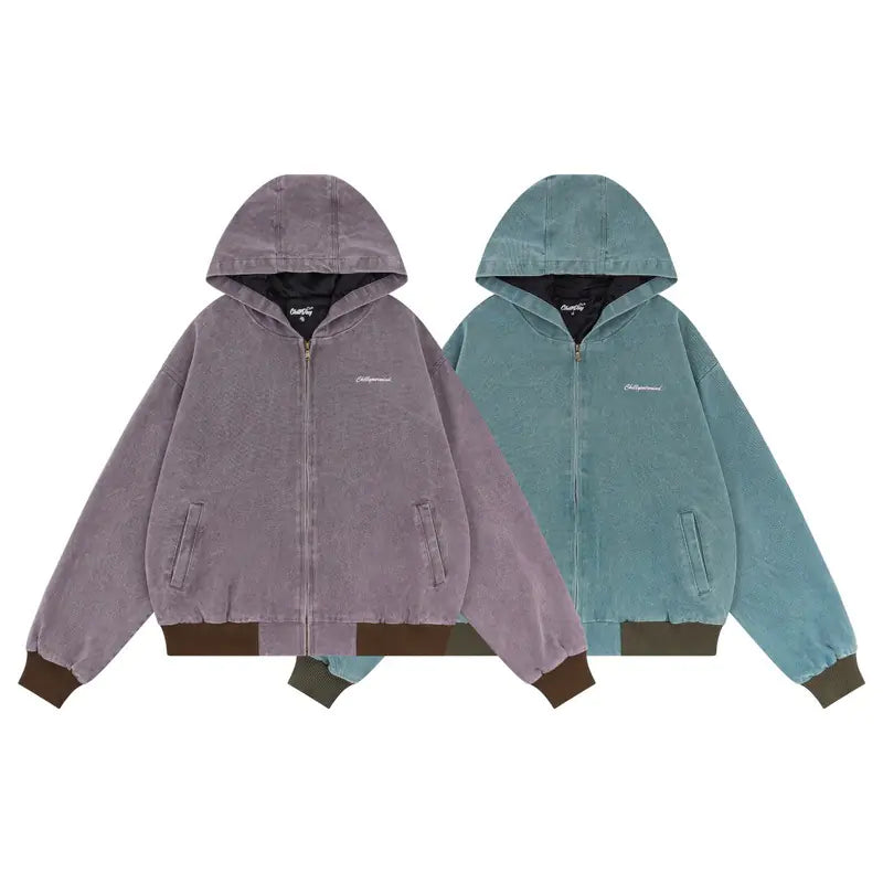Retro Hooded Jacket with Washed and Worn Finish