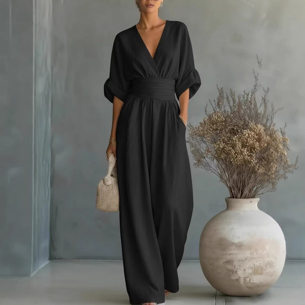 Waist-cinching V-neck Elegant Womens Jumpsuit LadyShow.Store