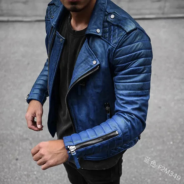 Men's Slim Fit Brown PU Leather Jacket with Lapel Pi-Mart