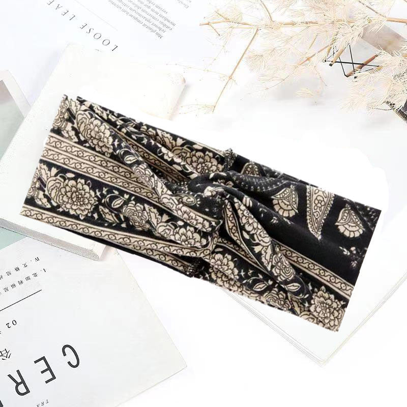 Sweat-absorbent And Anti-perspirant Bundled Headband With Wide-brimmed Print Headband LadyShow.Store