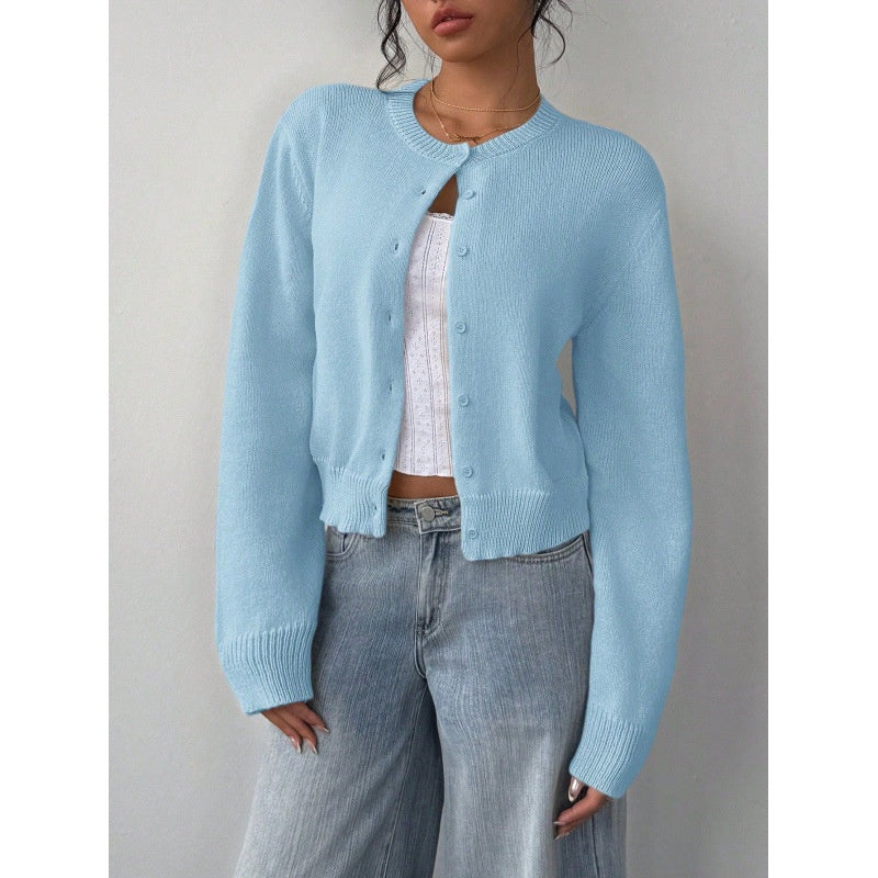 Chic Long Sleeved Knitted Cardigan Fashion Slim Solid Color Short Sweater For Women Clothing NorixaFashion.com