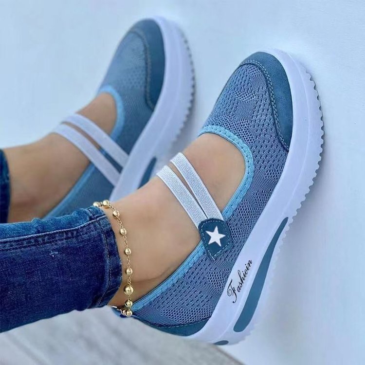 Fly Woven Breathable Wedge Heel Thick Bottom Hollow Velcro Round Toe Low-top Casual Shoes LadyShow.Store