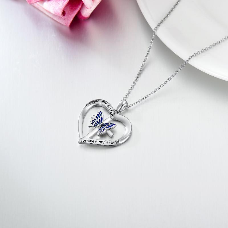 Butterfly Heart Pendant Necklace in White Gold Plated Sterling Silver LadyShow.Store