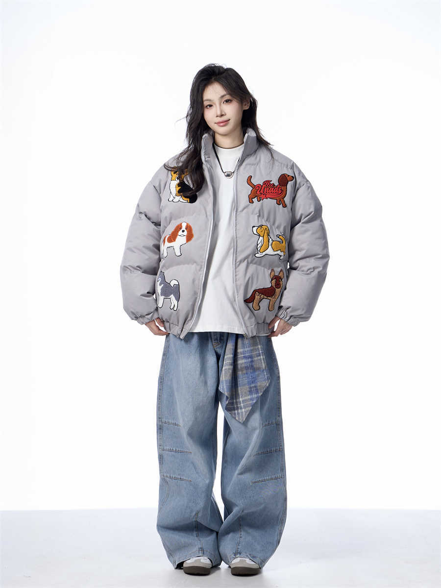 Women's Loose Retro Puppy Embroidered Cotton-padded Jacket