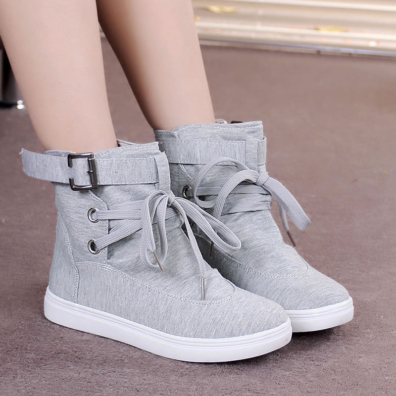 High-Top Shoes, Soft-Soled Shoes, Round Toe Lace-Up Student Flat-Bottomed Casual Women'S Short Boots LadyShow.Store
