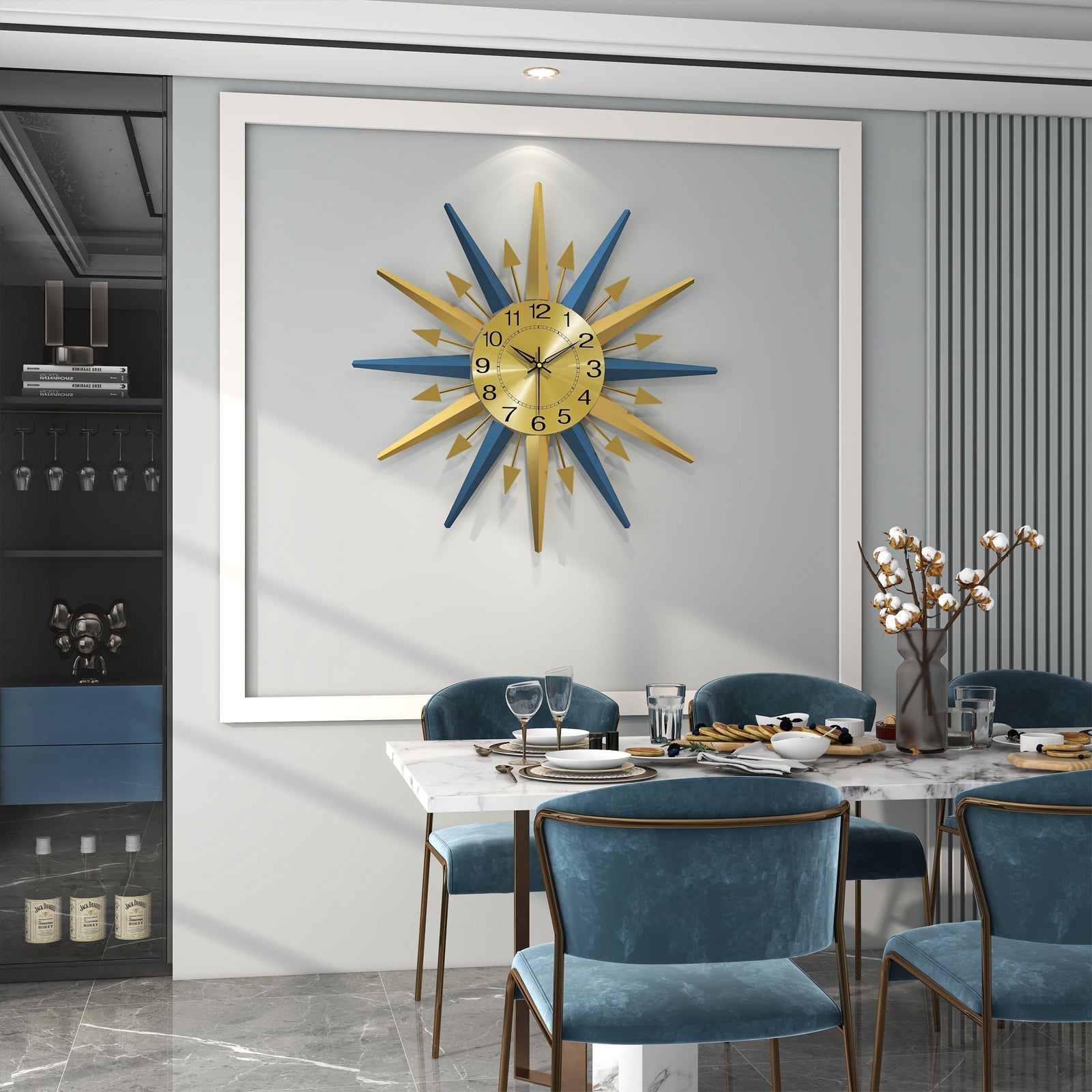 Sunburst Wall Clock Metal Modern Decorative Home Decor PearlNestDecor.com