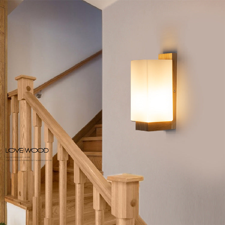 Creative Japanese Bedside Solid Wood Wall Lamp PearlNestDecor.com
