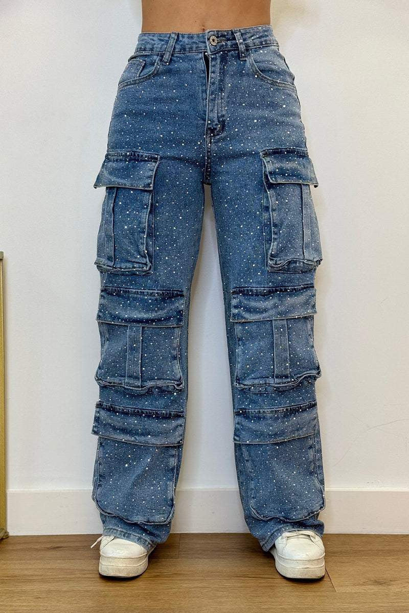 Women's Casual Jeans With Pockets And Diamonds Overalls LadyShow.Store