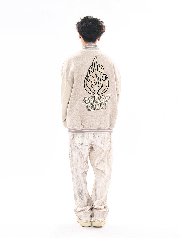 Vintage Flame Embroidered Jacket Jacket Baseball Uniform Best YouTube Store