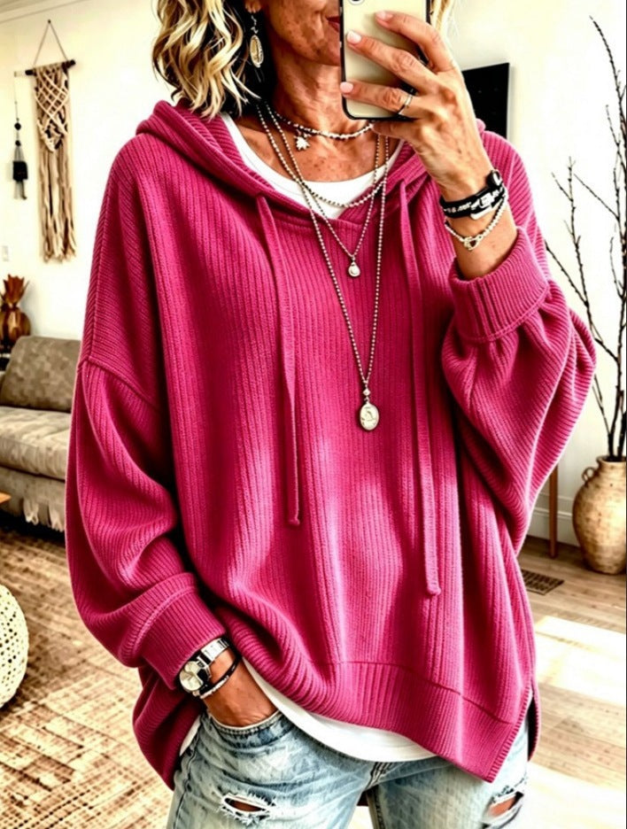 2026 European And American Women's Fashion Amazon Independent Store Hooded Drawstring Woven Corduroy Sweatshirt Jacket Loose Top NorixaFashion.com