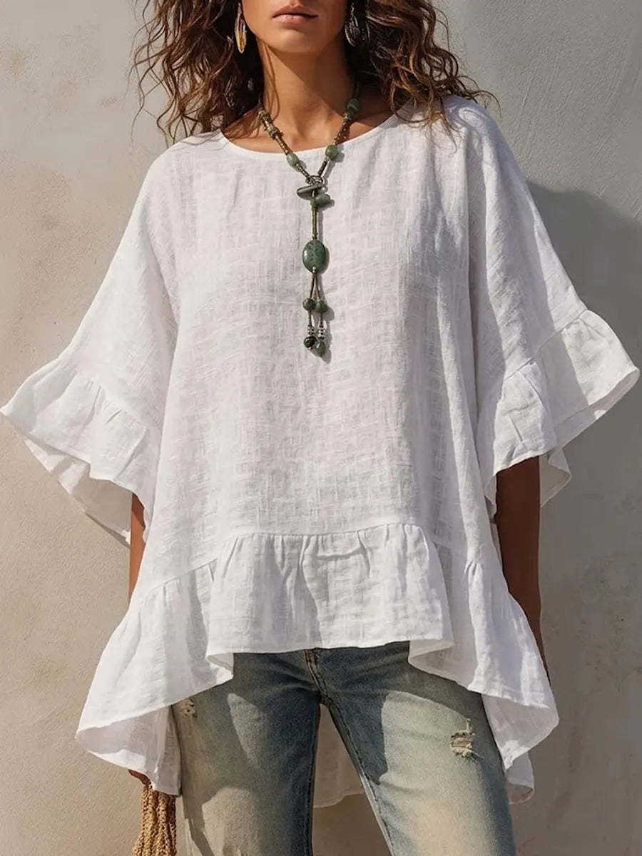 Women's Irregular-hem Cotton-linen Shirt NorixaFashion.com