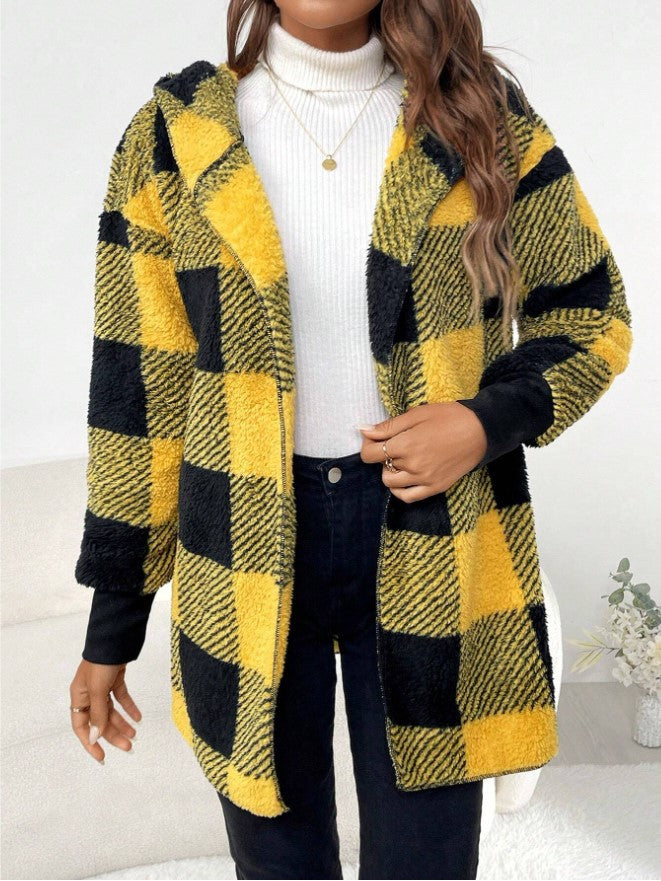 Coat Loose Plaid Color Stitching Knitted Cardigan Sweater NorixaFashion.com