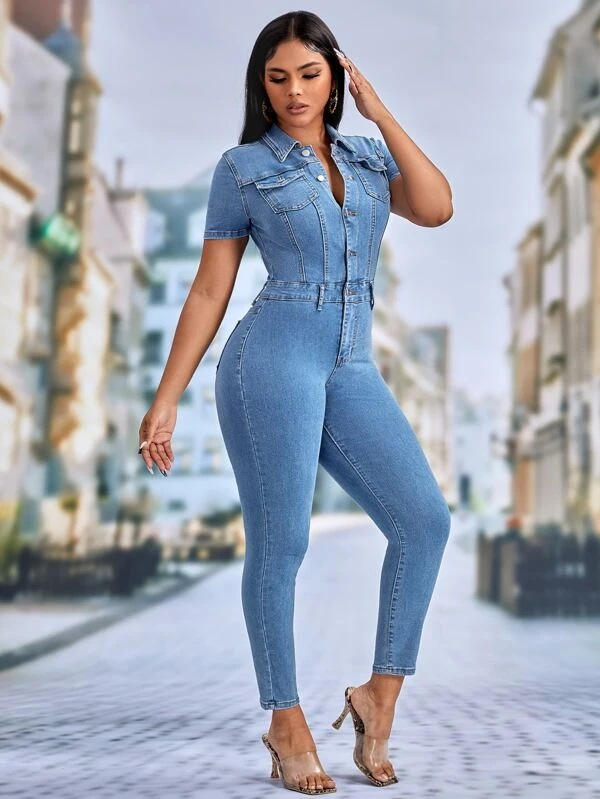 Women's Skinny Denim Jumpsuit Pi-Mart
