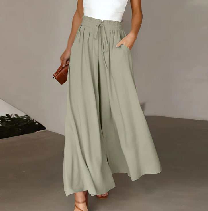 Women's Fashion Wide Leg Elastic Waistband Wide Leg High Waist Long Dress Pants