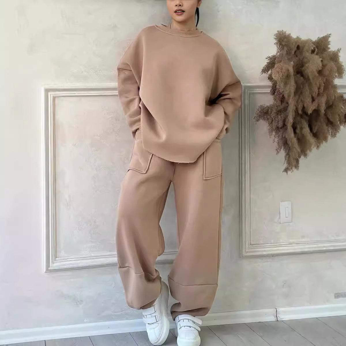Women's Autumn And Winter Casual Loose Round Neck Long-sleeved Sweater Trousers Suit LadyShow.Store