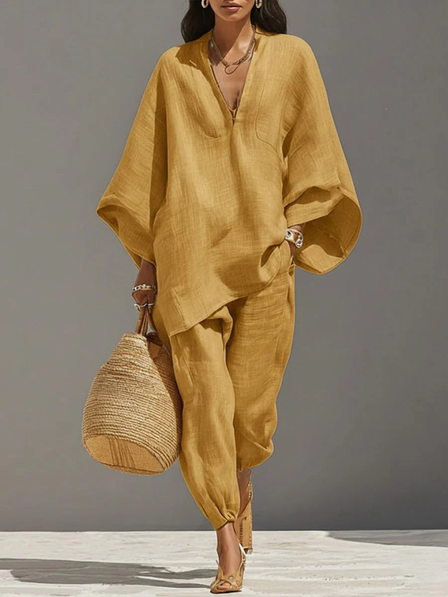 Women's Casual Loose Solid Color Shirt Set NorixaFashion.com