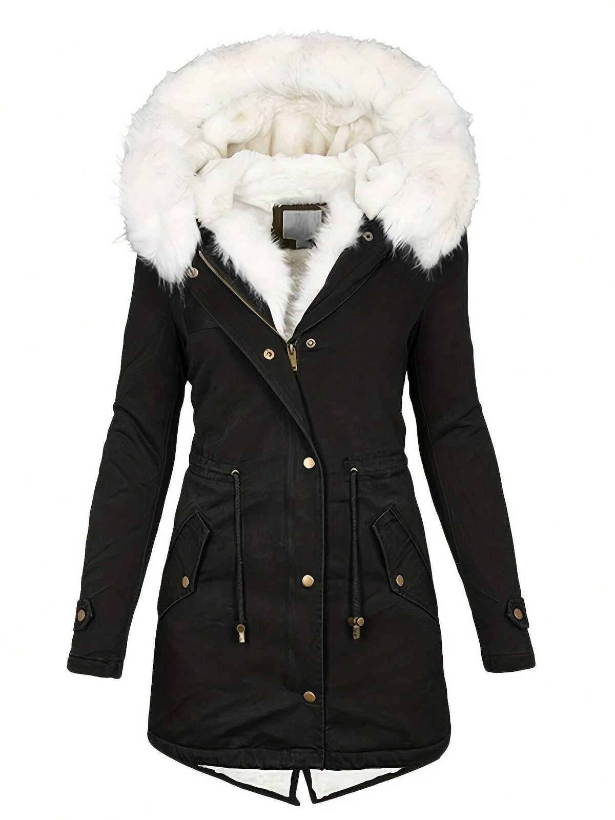 Needle Winter Faux Fur Hooded Parka Coat NorixaFashion.com