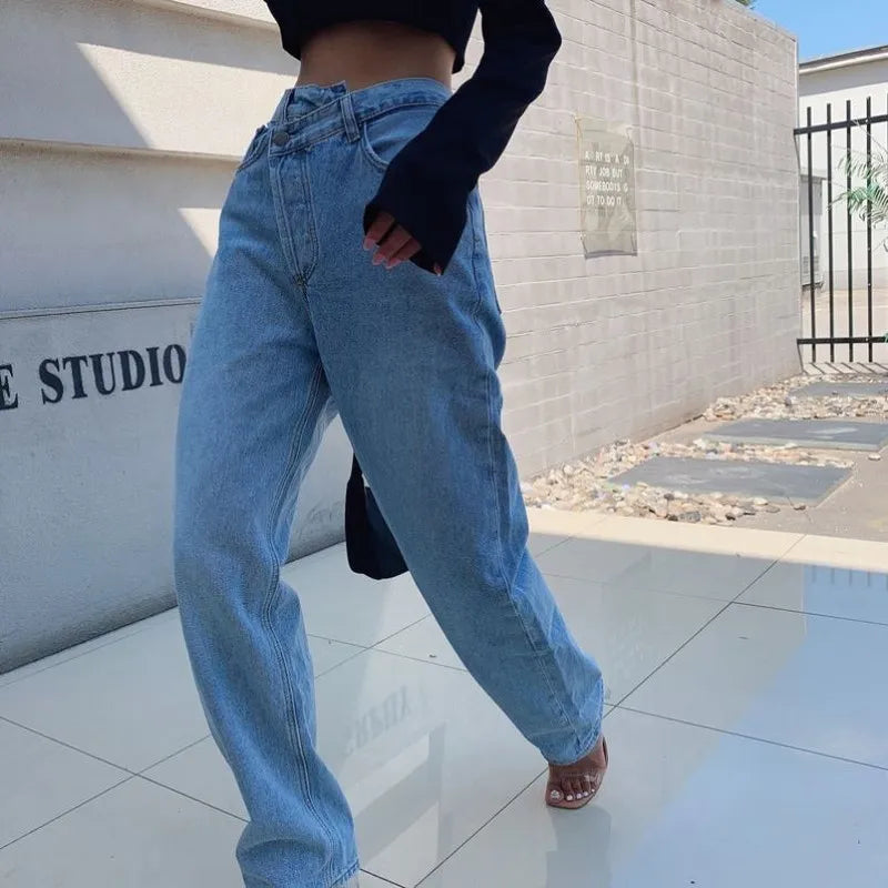 Loose Asymmetrical Denim Pants Pi-Mart