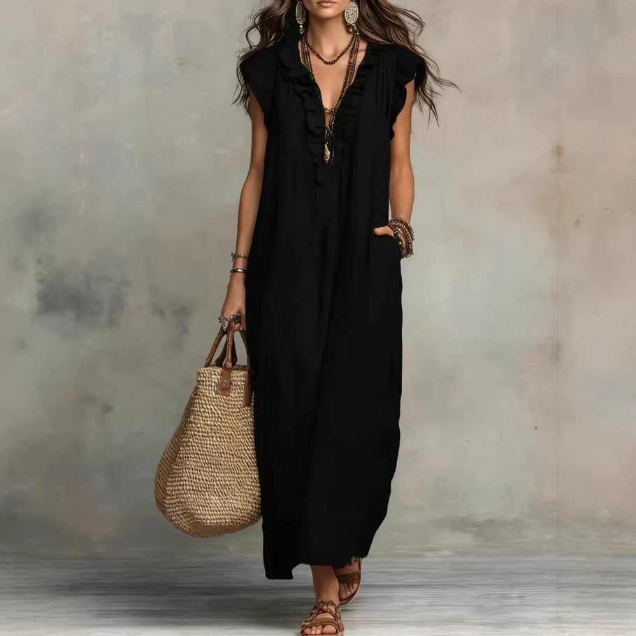 Women's Spring Summer Pocket Ruffle Elegant Dress LadyShow.Store