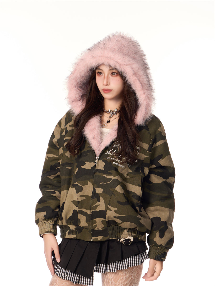 Vintage Plush Hooded Reversible Cotton-padded Coat Best YouTube Store