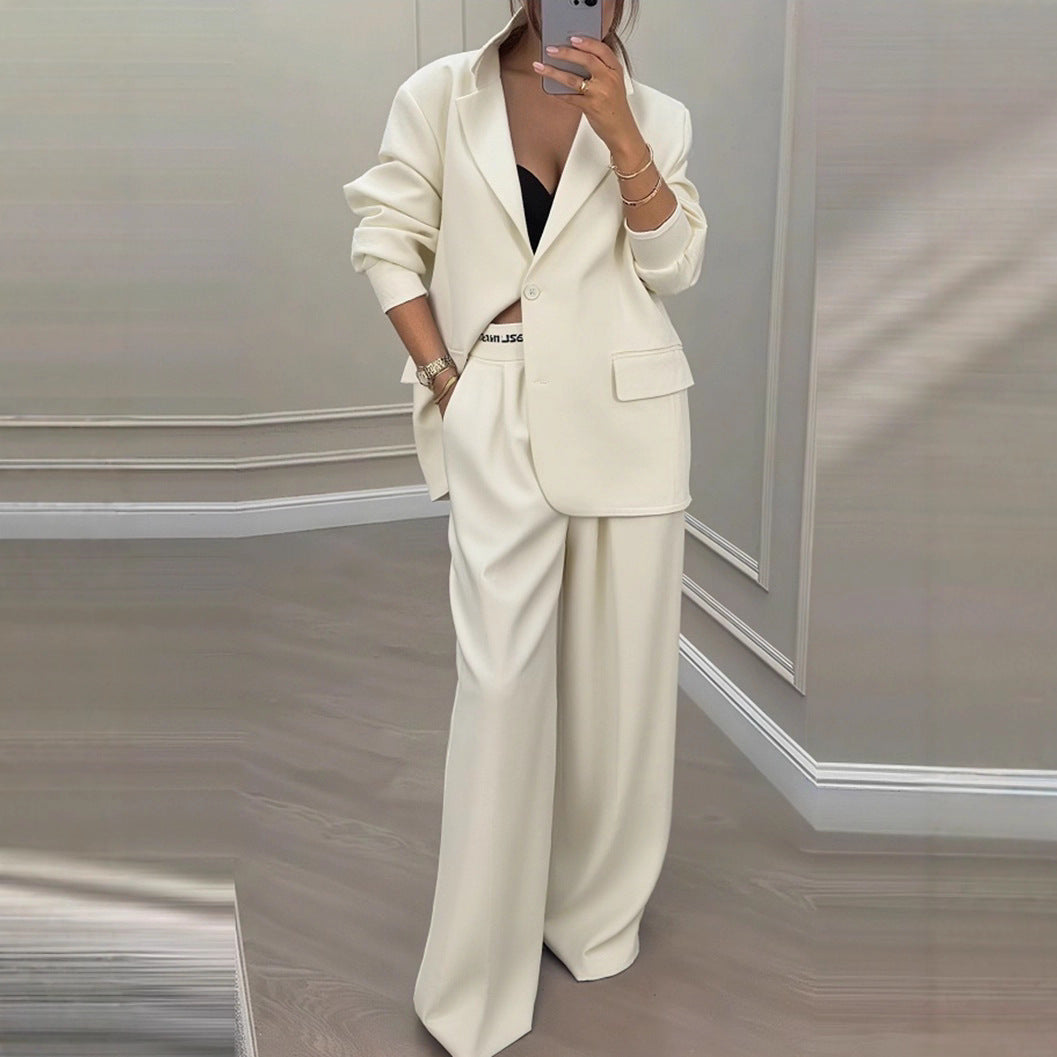 European And American Cross-Border 2026 Autumn And Winter New Women's Clothing Amazon Style Long-Sleeve Jacket Casual Wide-Leg Pants Suit Set NorixaFashion.com