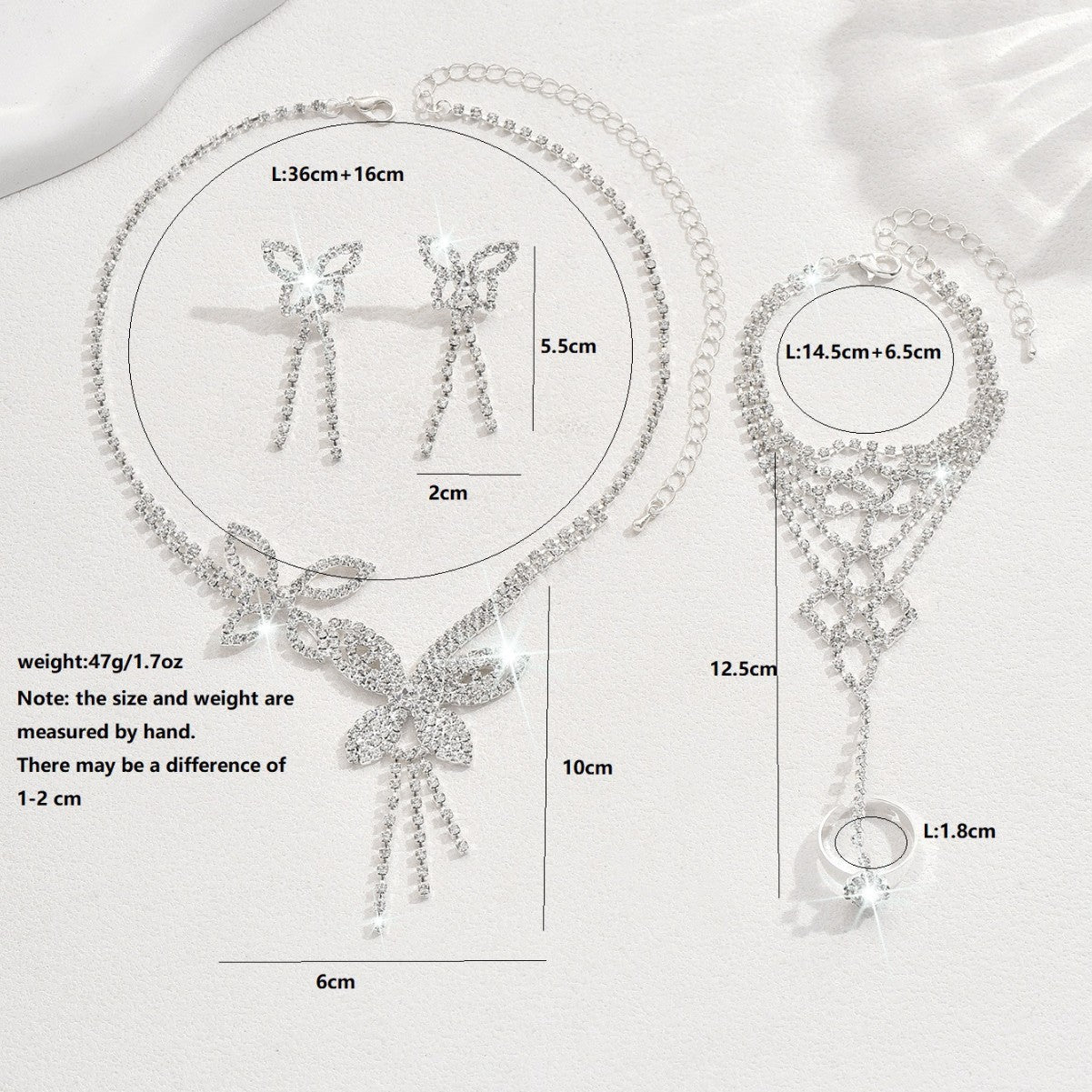 Butterfly Tassel Rhinestone Necklace Earring Bracelet 3 Pieces Suit LadyShow.Store