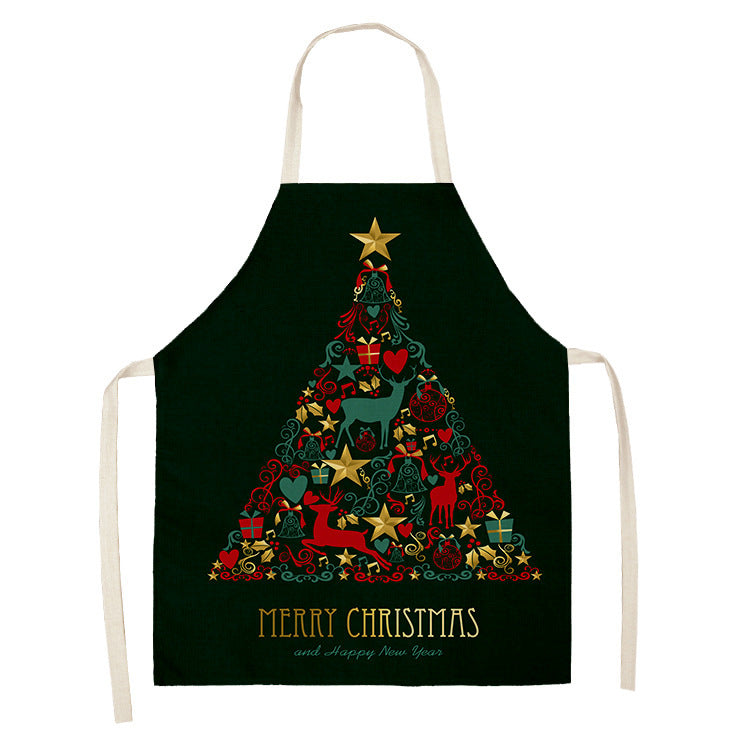 Household Green Series Christmas Dog Linen Apron Used In Kitchen PearlNestDecor.com