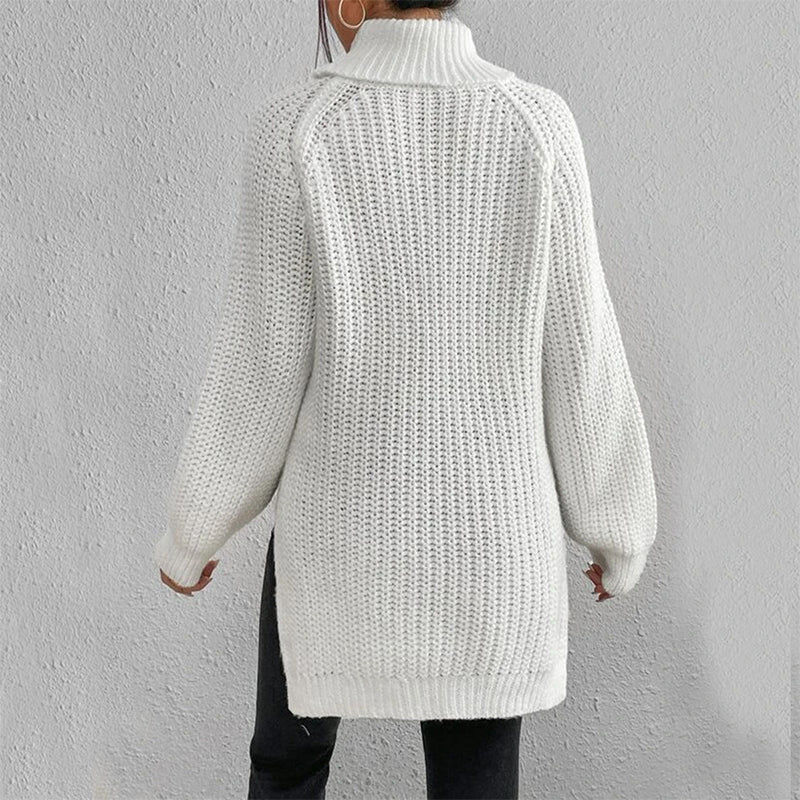 Turtleneck Pullover Sweater With Split Design Fashion Simple Solid Color Long Sleeve Tops Women's Clothing LadyShow.Store