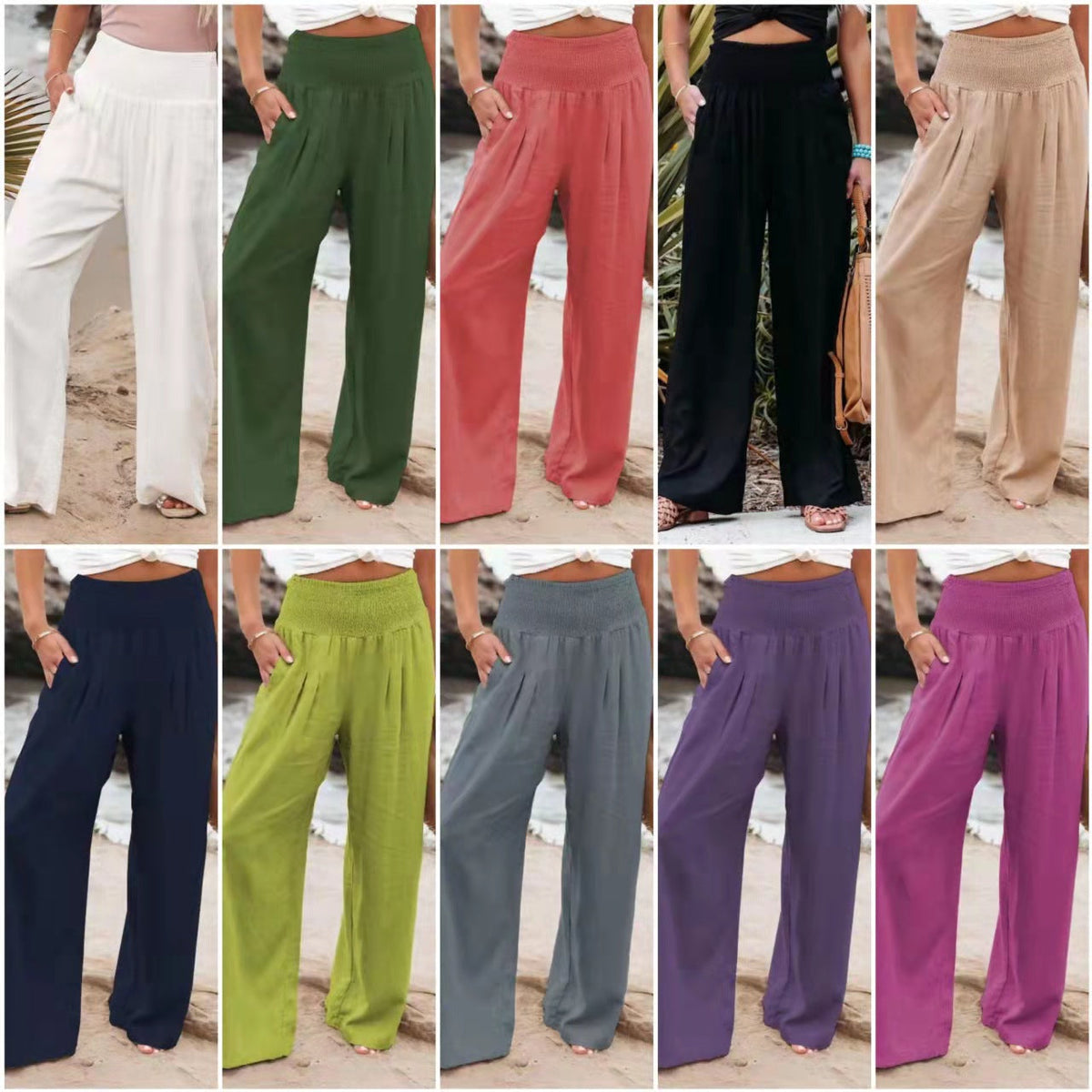Women's Pants Casual Wide Leg Cotton Linen Loose Trousers NorixaFashion.com