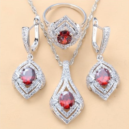 Gem-inlaid Pendant Earrings Necklace Ring Ladies Three-piece Set LadyShow.Store