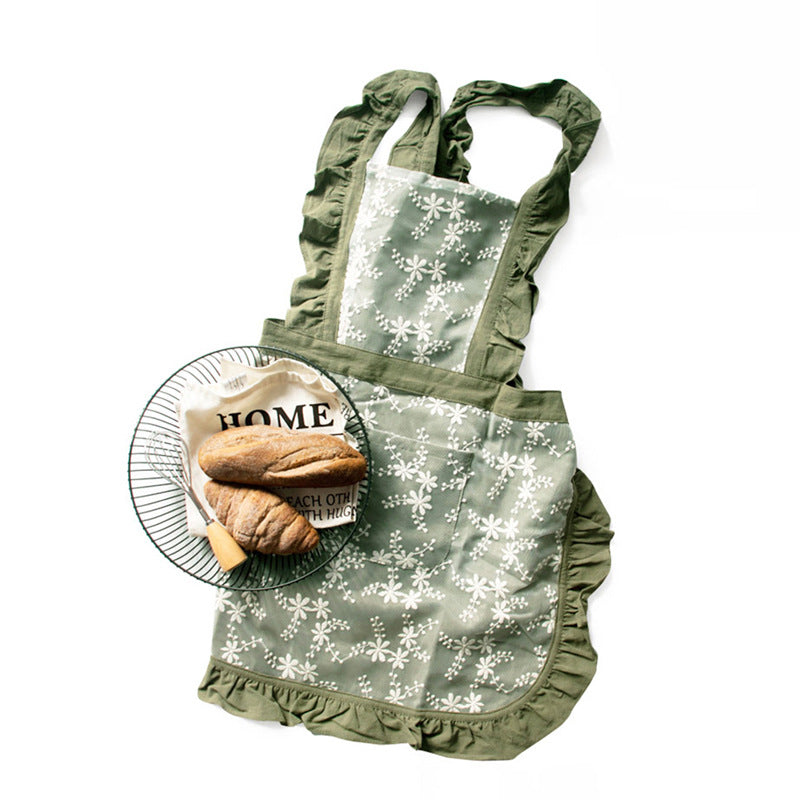 Kitchen Household Minimalist Cotton Linen Lace X Strap Apron PearlNestDecor.com
