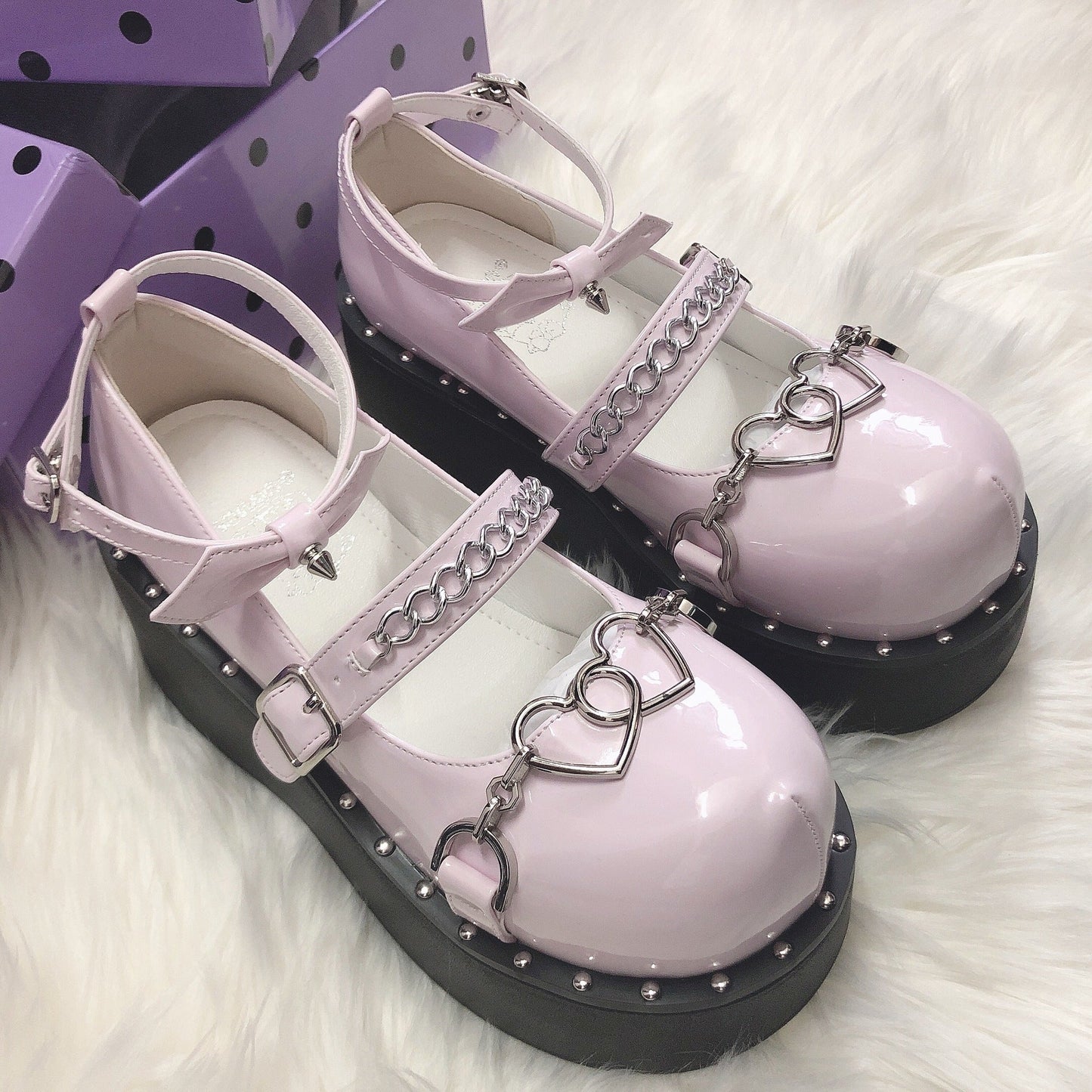 Women's Heightened Thick Bottom Chain Retro British Style Leather Shoes LadyShow.Store