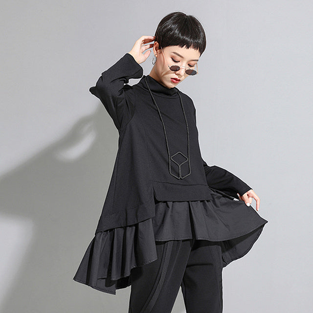Women's Asymmetrical Ruffle Long Sleeve T-Shirt 2022 Pi-Mart