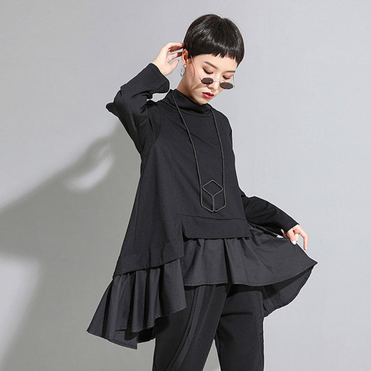 Women's Asymmetrical Ruffle Long Sleeve T-Shirt 2022 Pi-Mart