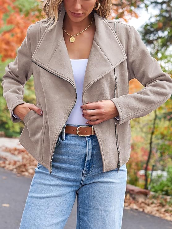 Fashion Casual Short Motorcycle Suede Jacket LadyShow.Store